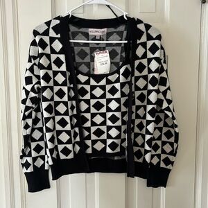 Black and White Funky Checkered Two Piece Set Cardigan Tank top